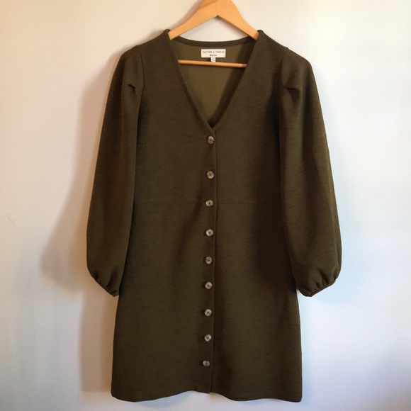 Madewell Texture & Thread Green Button Up Dress Medium - Picture 1 of 9